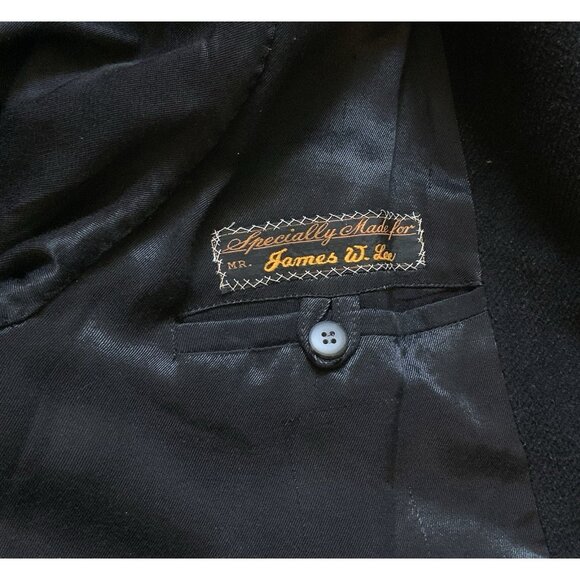 Wool Blend long overcoat Black mens Large? Pockets Lined Short Tailor Made in US - Picture 7 of 16